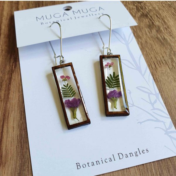 Rectangle Floral Pink Dangles