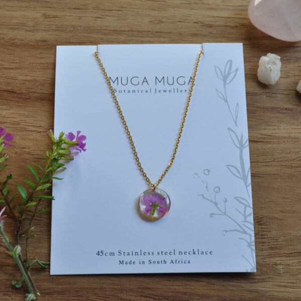 Dainty Metal Botany Magenta Flower Pendant
