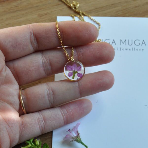 Dainty Metal Botany Magenta Flower Pendant - Image 2