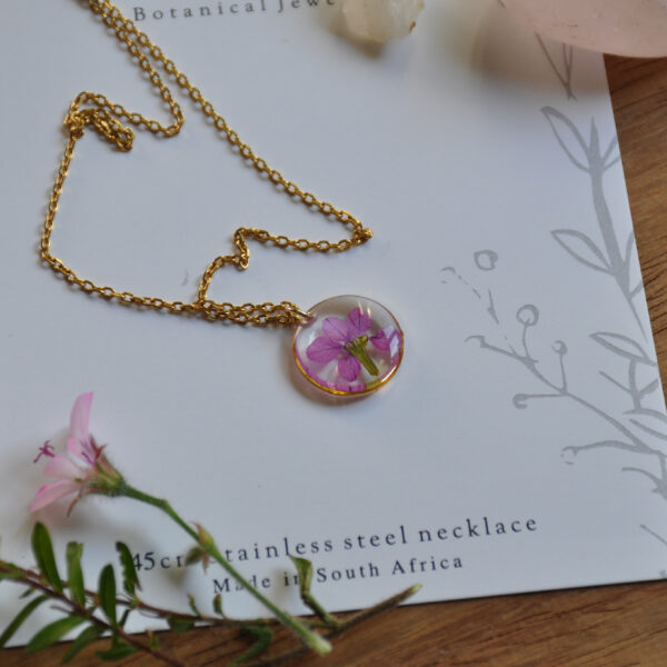 Dainty Metal Botany Magenta Flower Pendant - Image 3