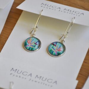 Strelitzia and red finch long glass dangles