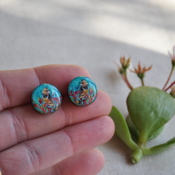 Crested Barbet wooden studs - Image 2