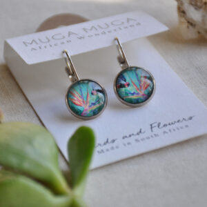 Strelitzia and red finch short glass dangles