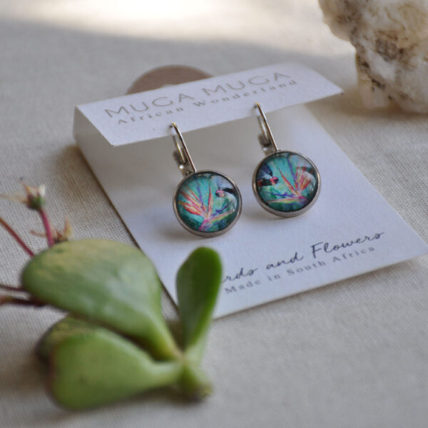 Strelitzia and red finch short glass dangles - Image 2
