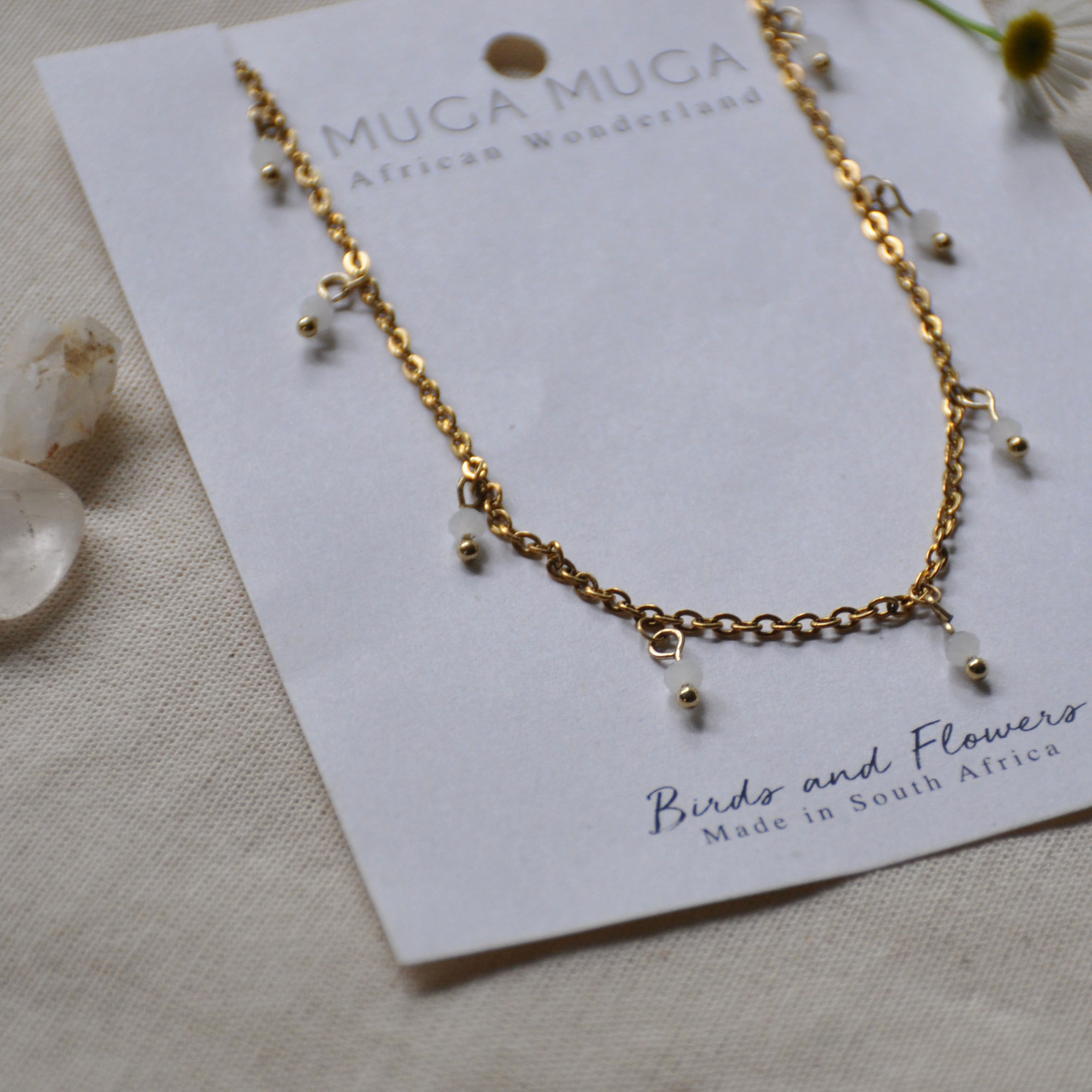 White beaded chain necklace - Image 3