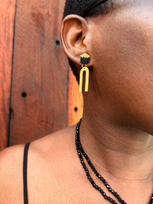 Bonolo Earrings-black and gold with curve