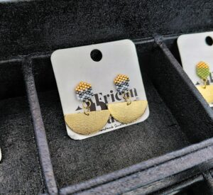 Bonolo Earrings-gold, silver and white with halfcircle