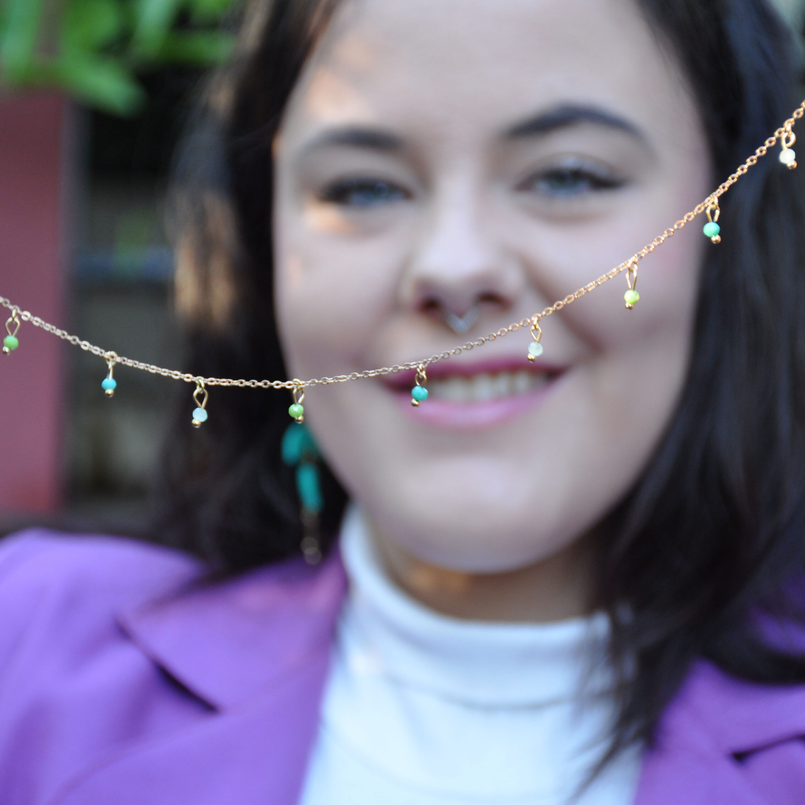 Green and turquoise beaded chain necklace - Image 5