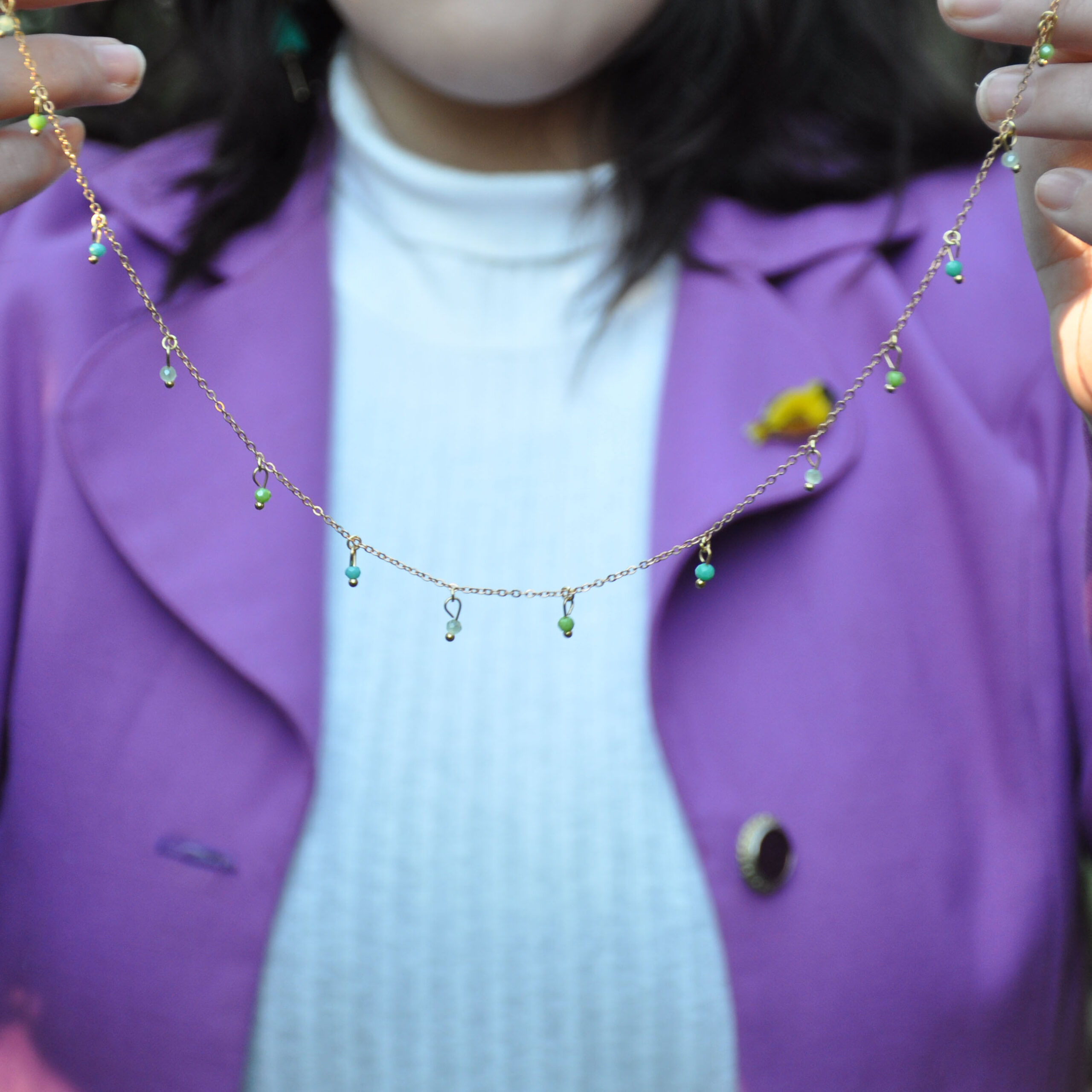 Green and turquoise beaded chain necklace - Image 4