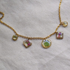 Thorn leaf and flowers charm necklace
