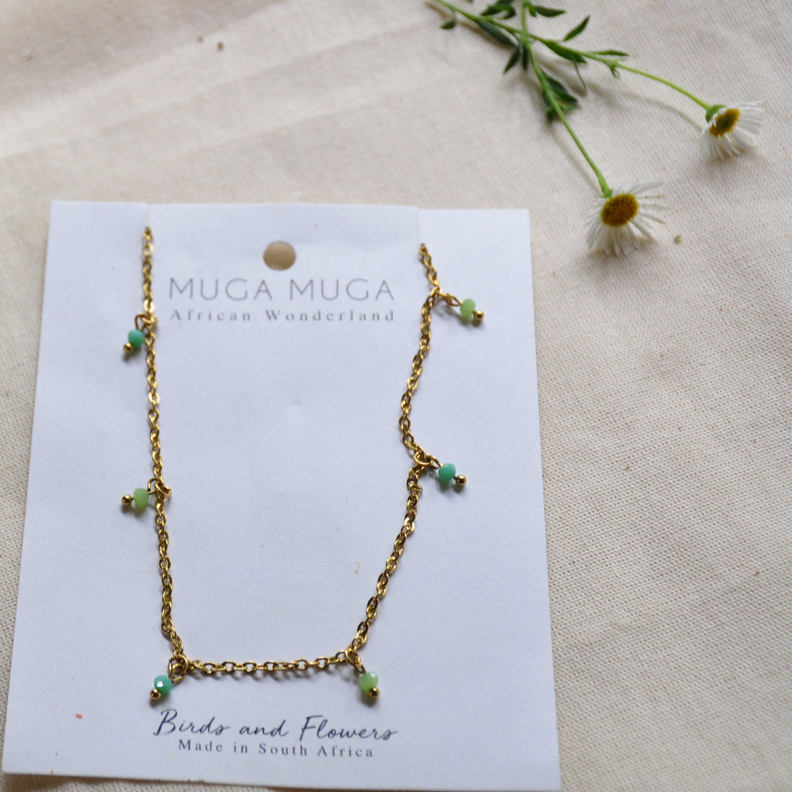 Green and turquoise beaded chain necklace - Image 2