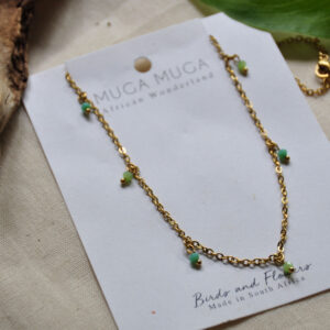 Green and turquoise beaded chain necklace