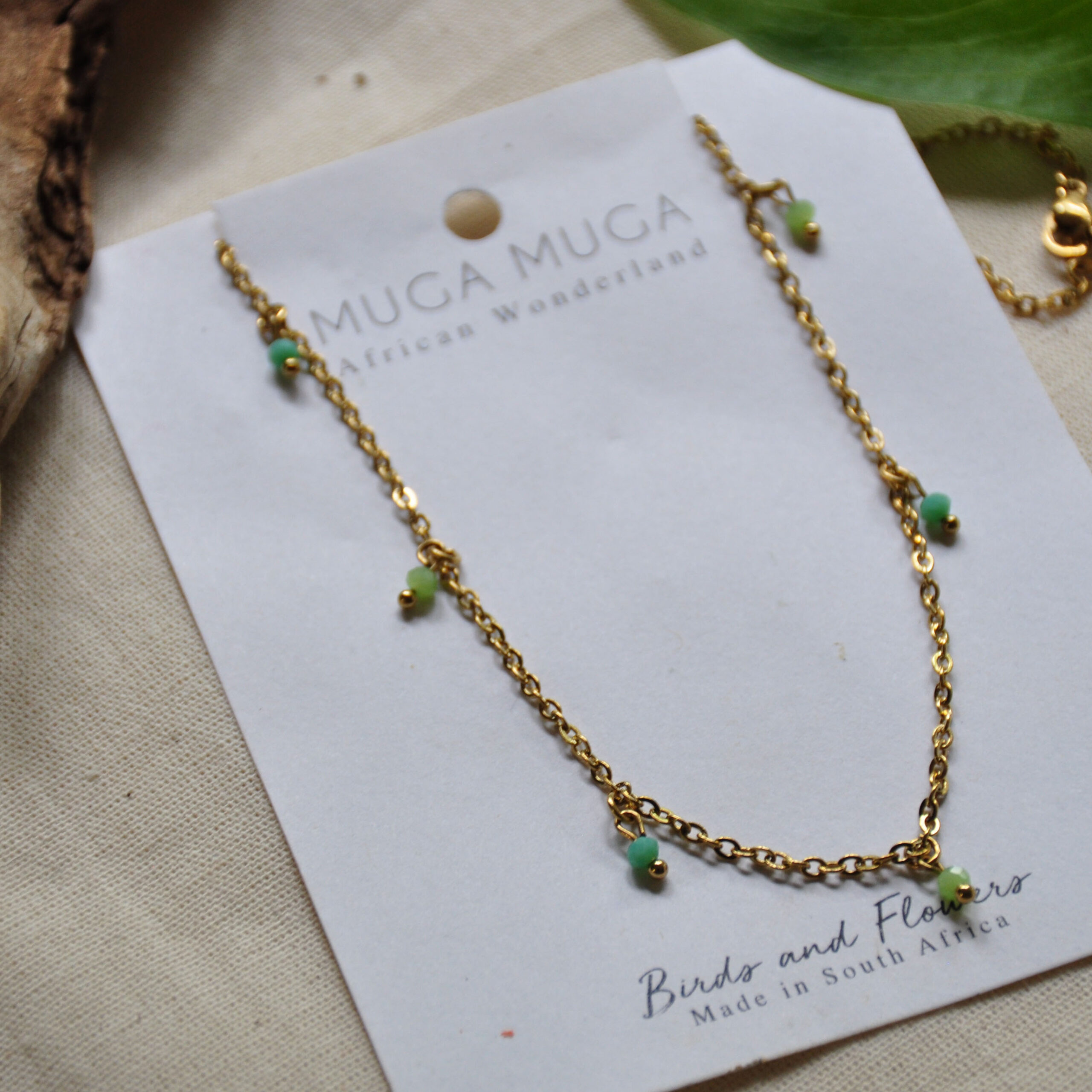 Green and turquoise beaded chain necklace