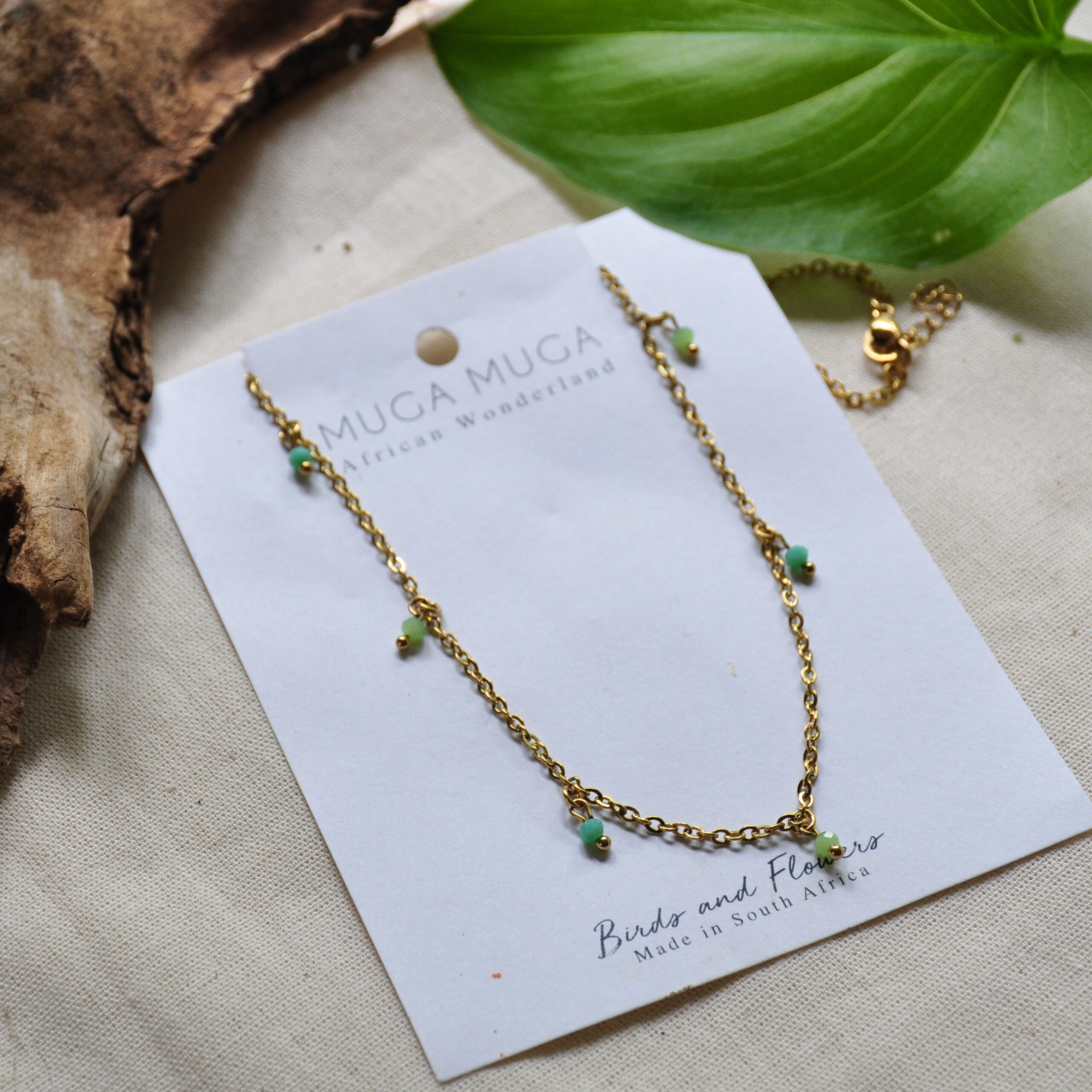 Green and turquoise beaded chain necklace - Image 3